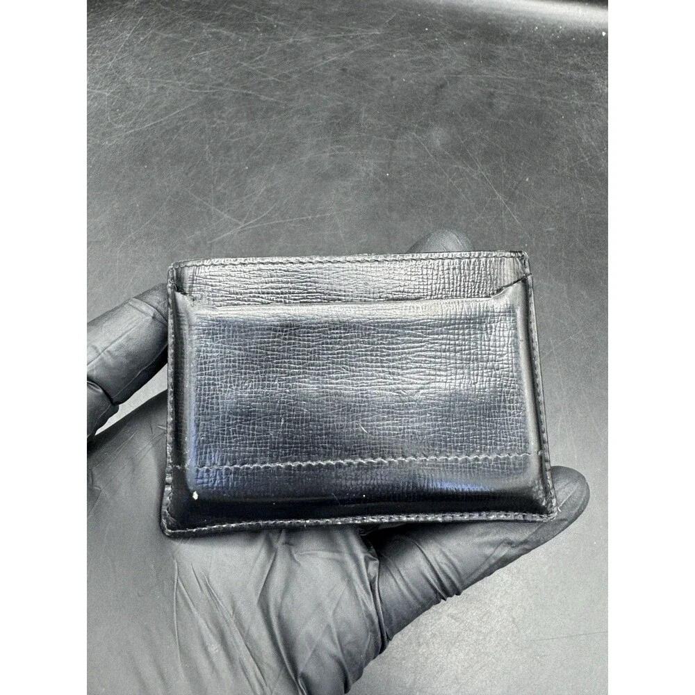 Prada Milano Chrome Plaque Leather Mens Black Card Holder Wallet Authentic